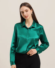 22 Momme Seiden-Bluse mit versteckten Knöpfen Dark Green