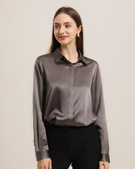 22 Momme Seiden-Bluse mit versteckten Knöpfen Dark Grey