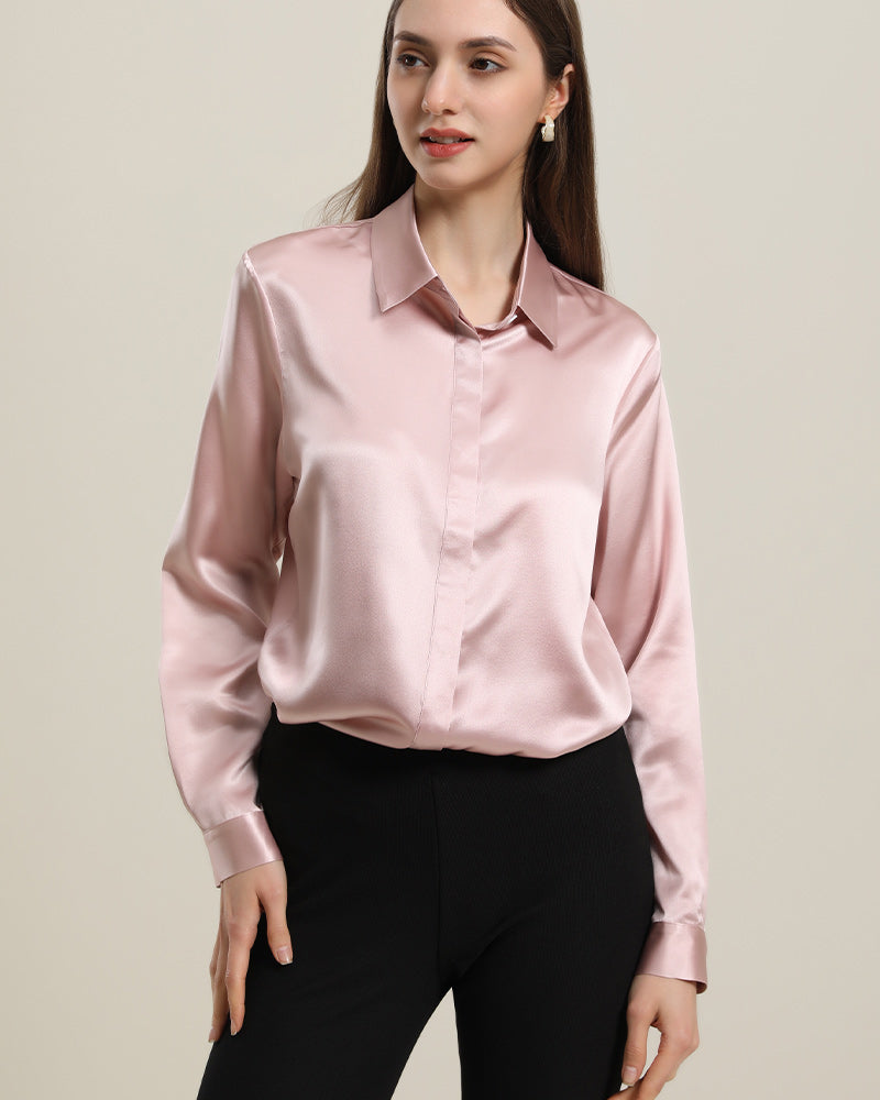 22 Momme Seiden-Bluse mit versteckten Knöpfen Rose Pink