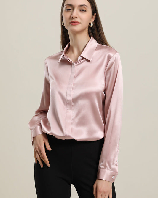 22 Momme Seiden-Bluse mit versteckten Knöpfen Rose Pink
