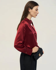 22 Momme Seidenbluse mit Cut-out-Kragen und langen Ärmeln