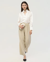 22 Momme Seidenbluse mit Cut-out-Kragen und langen Ärmeln