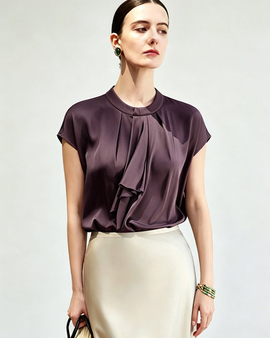 22 Momme Seidenbluse mit elegantem Drapé-Effekt