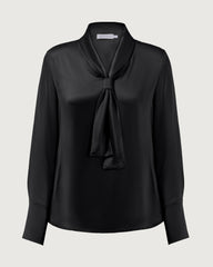 22 Momme Seidenbluse mit Schleifenkragen und langen Ärmeln