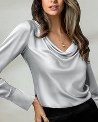 25 Momme Seidenbluse mit Wasserfallausschnitt