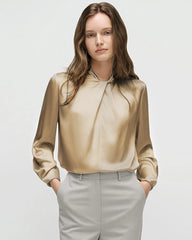 25 Momme Seidenbluse mit Knotenhals und langen Ärmeln