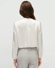 25 Momme Seidenbluse mit Knotenhals und langen Ärmeln