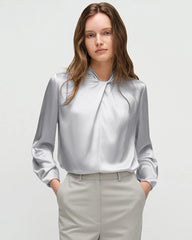 25 Momme Seidenbluse mit Knotenhals und langen Ärmeln