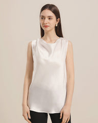 Frauen-Sleeveless Seidenbluse mit Krawattenkragen