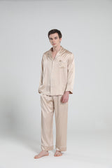 Lässiges Seiden-Pyjama-Set für Herren mit Reverskragen