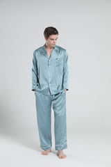 Lässiges Seiden-Pyjama-Set für Herren mit Reverskragen