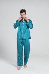 Lässiges Seiden-Pyjama-Set für Herren mit Reverskragen