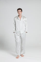 Lässiges Seiden-Pyjama-Set für Herren mit Reverskragen