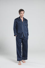 Lässiges Seiden-Pyjama-Set für Herren mit Reverskragen