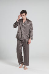 22 Momme Herren Seiden-Pyjamas-Set mit Pipings