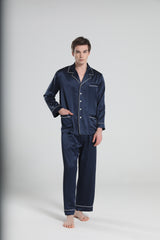 22 Momme Herren Seiden-Pyjamas-Set mit Pipings