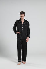 22 Momme Herren Seiden-Pyjamas-Set mit Pipings
