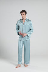 22 Momme Herren Seiden-Pyjamas-Set mit Pipings
