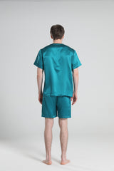 Einfaches Crewneck Seiden-Pyjama-Set für Herren