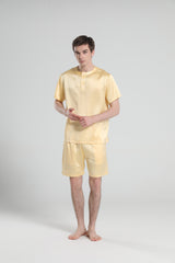 Einfaches Crewneck Seiden-Pyjama-Set für Herren