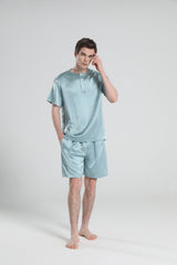 Einfaches Crewneck Seiden-Pyjama-Set für Herren