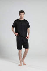 Einfaches Crewneck Seiden-Pyjama-Set für Herren