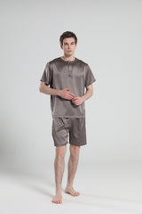 Einfaches Crewneck Seiden-Pyjama-Set für Herren