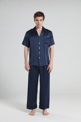 Kurzarm 100% Seiden-Pyjama für Herren