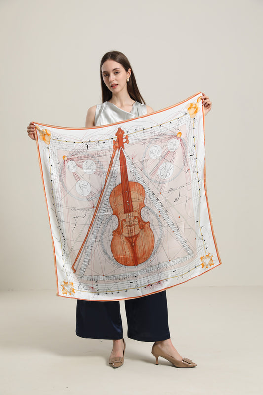 Eleganter Seidenschal mit Violinen-Druck