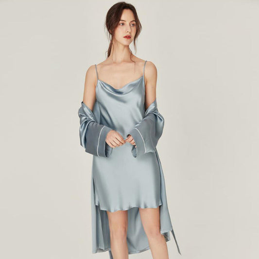 2-Teiliges Seiden-Set - Schlafkleid & Bademantel
