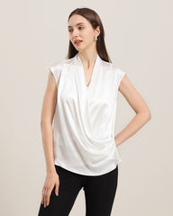 Sleeveless V-Hals Seidenbluse