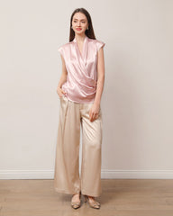 Sleeveless V-Hals Seidenbluse