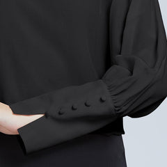 Damen Seidenbluse mit runder Halsöffnung und Laternenärmeln