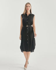 Ärmelloses Seiden-Shirtkleid mit Gürtel