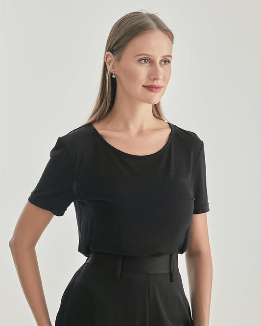 Frauen Rundhals-Seiden-Gestricktes T-Shirt