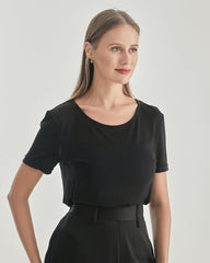 Frauen Rundhals-Seiden-Gestricktes T-Shirt
