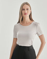 Frauen Rundhals-Seiden-Gestricktes T-Shirt