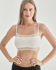 Gestricktes Seiden-Barette mit quadratischem Ausschnitt und Spitzen-Crop-Top