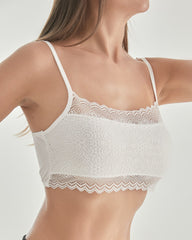 Gestricktes Seiden-Barette mit quadratischem Ausschnitt und Spitzen-Crop-Top
