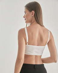 Gestricktes Seiden-Barette mit quadratischem Ausschnitt und Spitzen-Crop-Top