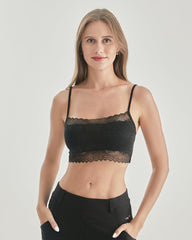 Gestricktes Seiden-Barette mit quadratischem Ausschnitt und Spitzen-Crop-Top