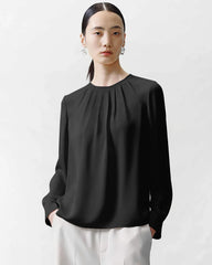 Crew Neck Falten Seidenbluse