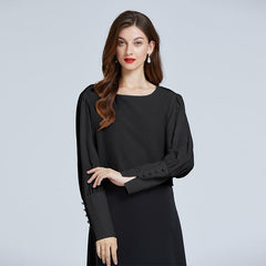 Damen Seidenbluse mit runder Halsöffnung und Laternenärmeln