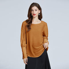 Damen Seidenbluse mit runder Halsöffnung und Laternenärmeln