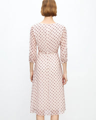 Apricot Braunes Polka Dot Seiden-Midi-Kleid