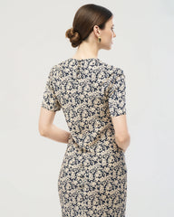 Seiden-Midikleid mit Schleierkraut-Print und kurzen Ärmeln