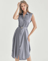 Ärmelloses Seiden-Shirtkleid mit Gürtel