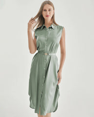 Ärmelloses Seiden-Shirtkleid mit Gürtel