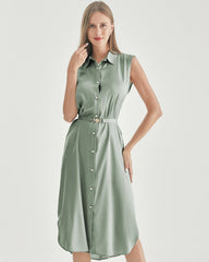 Ärmelloses Seiden-Shirtkleid mit Gürtel