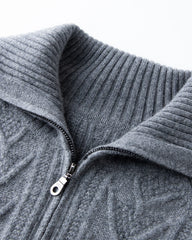 Zopfmuster-Kaschmirpullover mit Halbreißverschluss